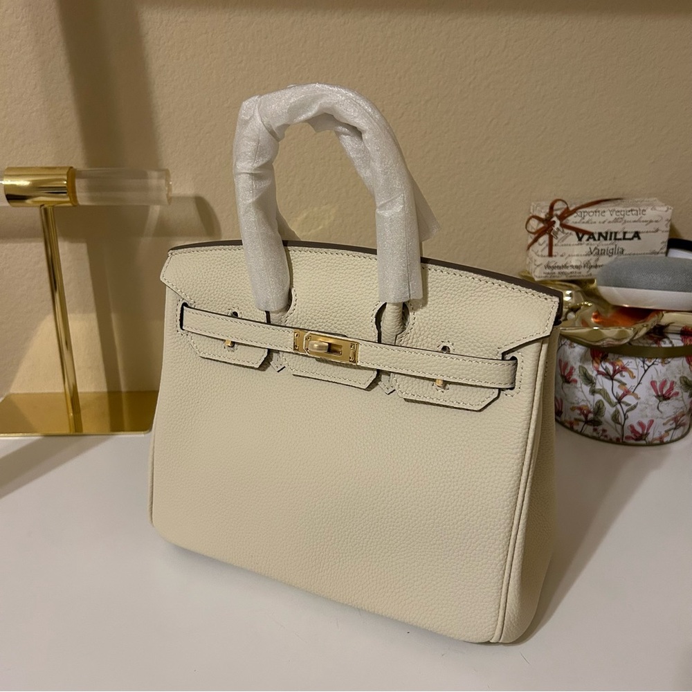 25cm Round Top Handle Leather Satchel Cream